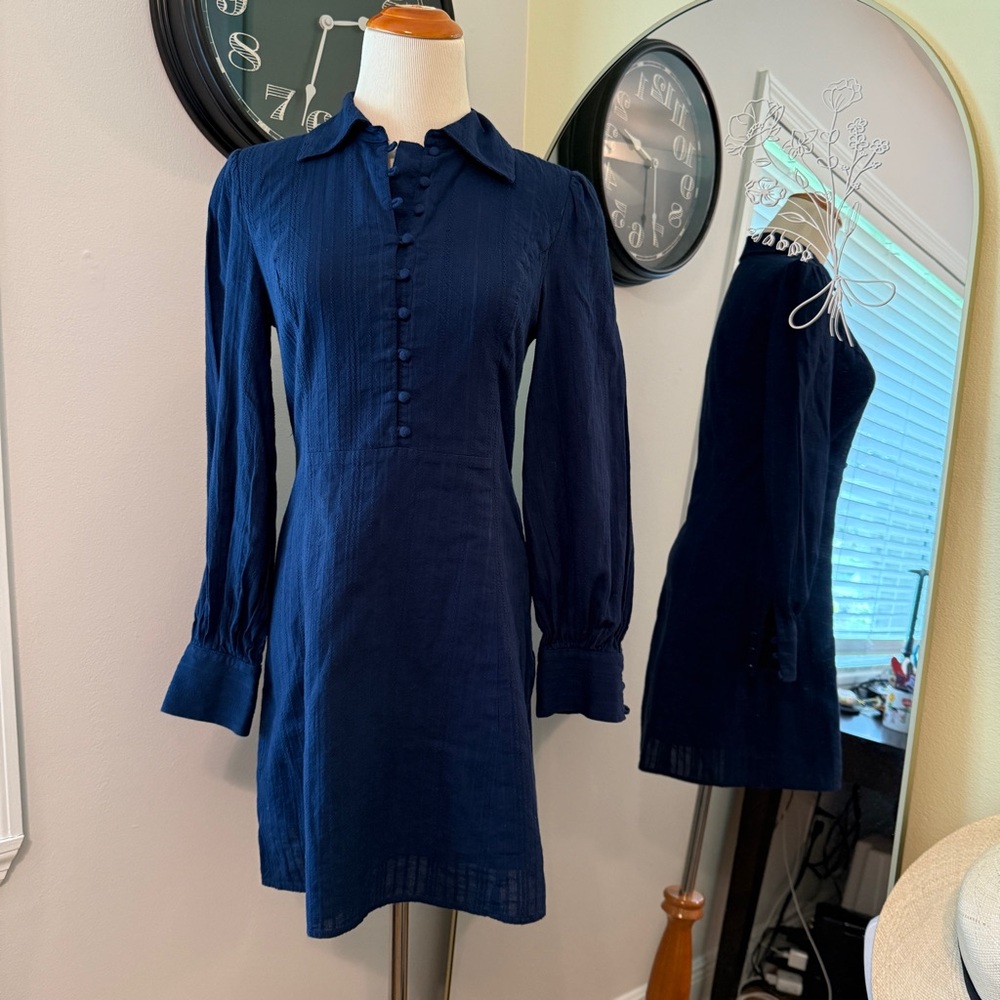 ModCloth Small Navy Mod shift dress long sleeve cotton